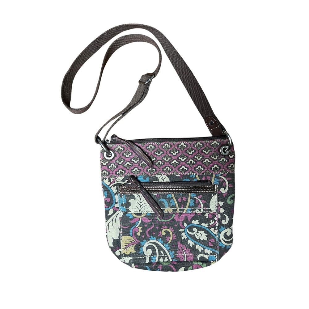 FOSSIL Paisley Floral Canvas Crossbody Messenger Shoulder Bag Purse Leather Trim